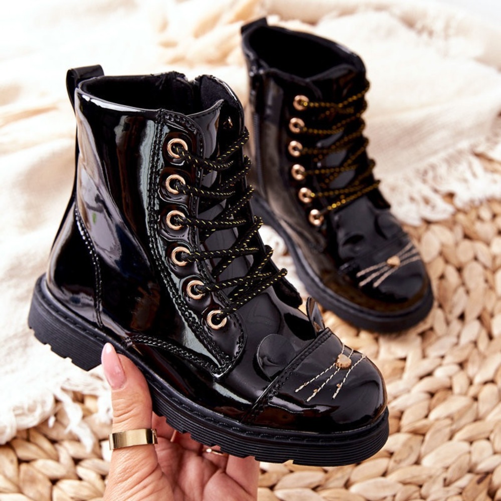 Black Combat Boots with cat Heart Detail